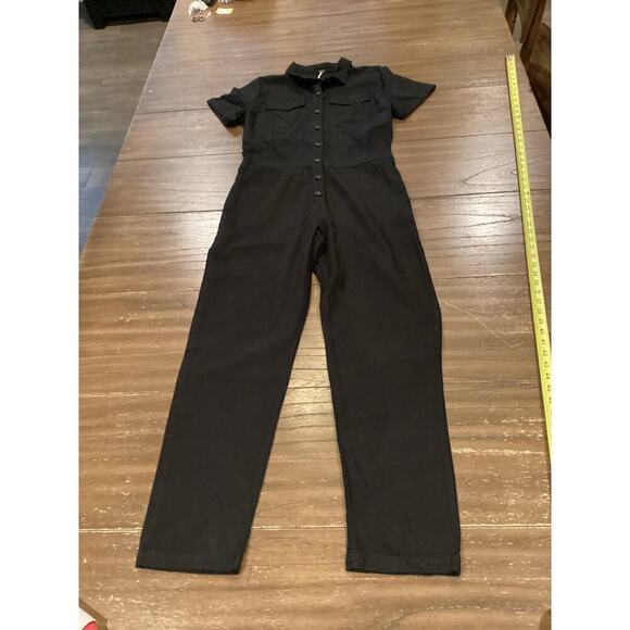 YFB Young Fabulous & Broke Short Sleeve Button Down Chest Pocket Black Jumpsuit - Picture 12 of 16
